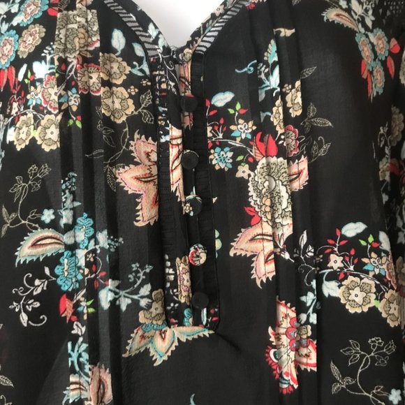 Zac & Rachel Black w/Colorful Flowers Pullover Blouse w/Butterfly Sleeves Large - Picture 4 of 15